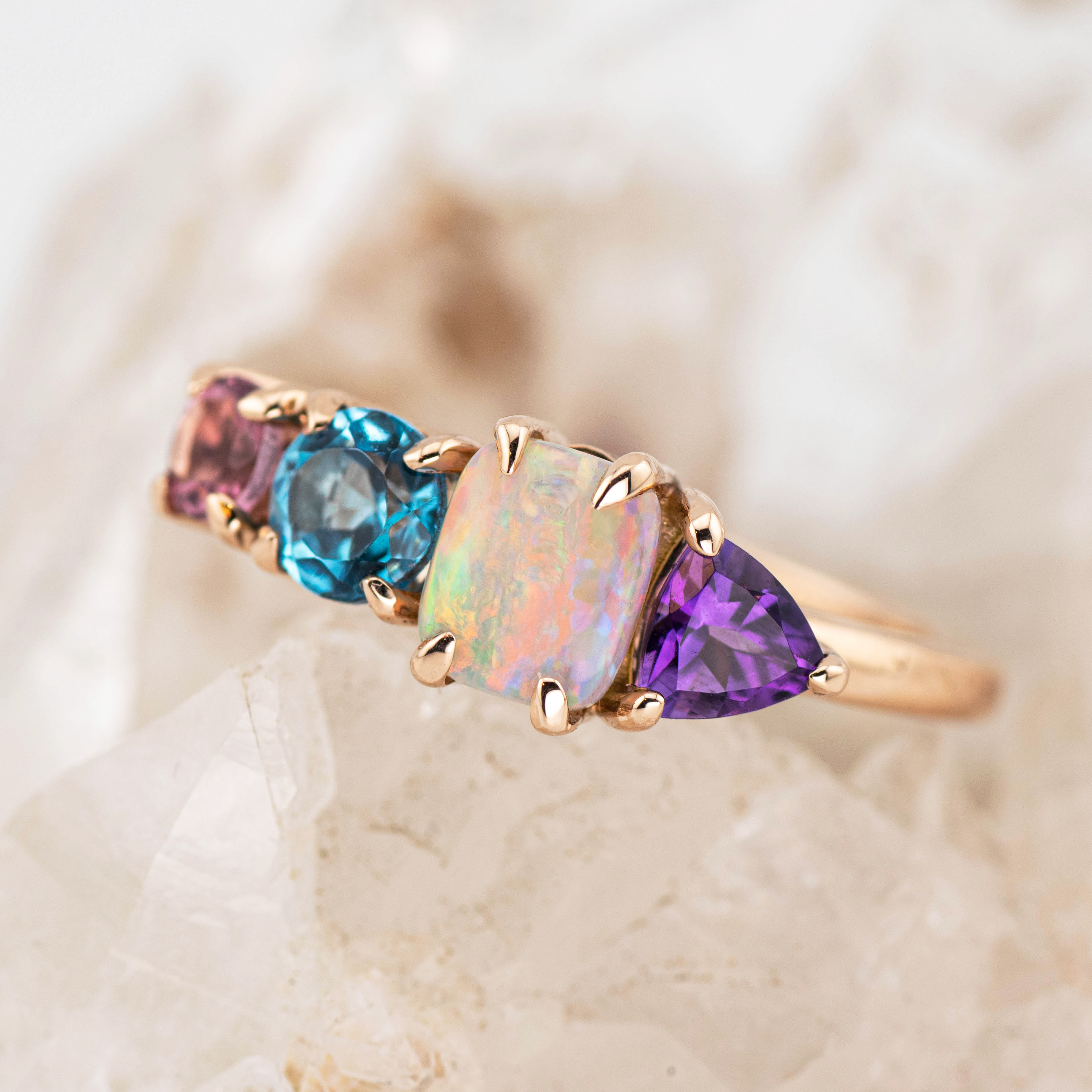 Coral – Opal & Gemstone Cluster Ring (in stock)