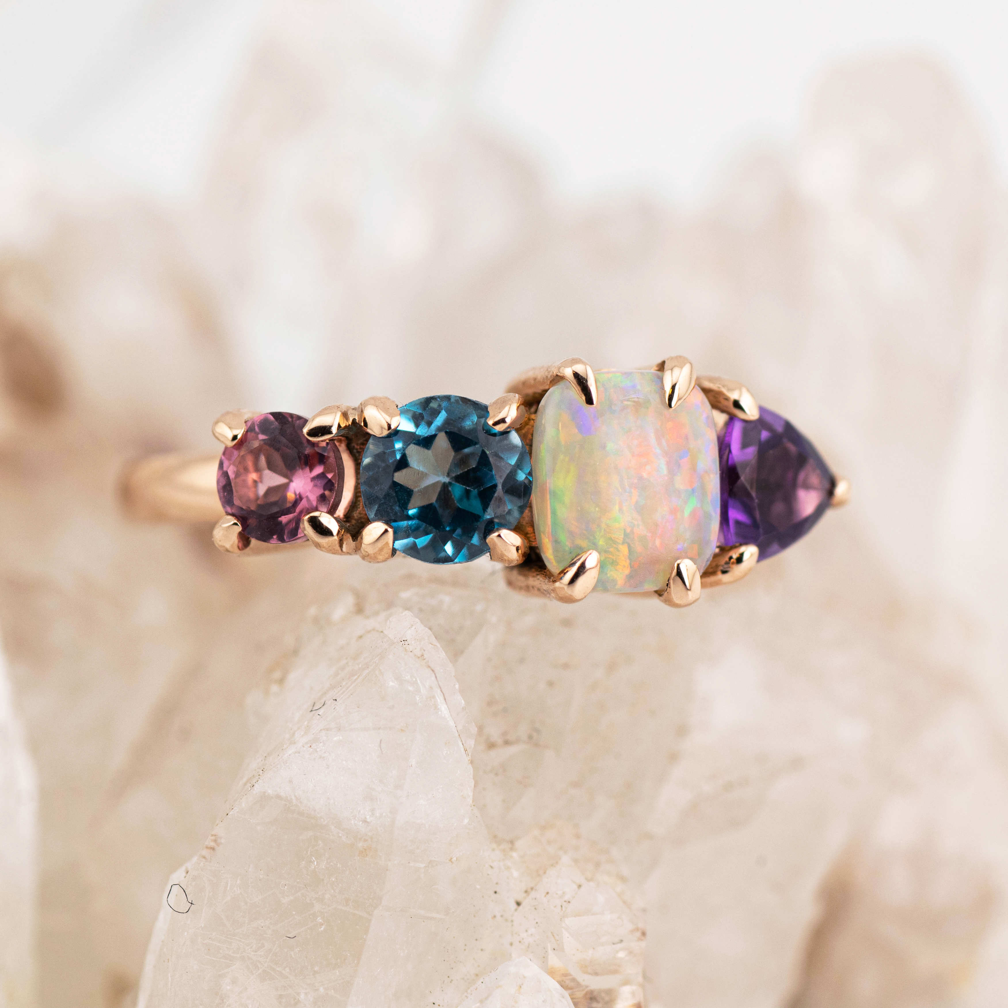 Coral – Opal & Gemstone Cluster Ring (in stock)