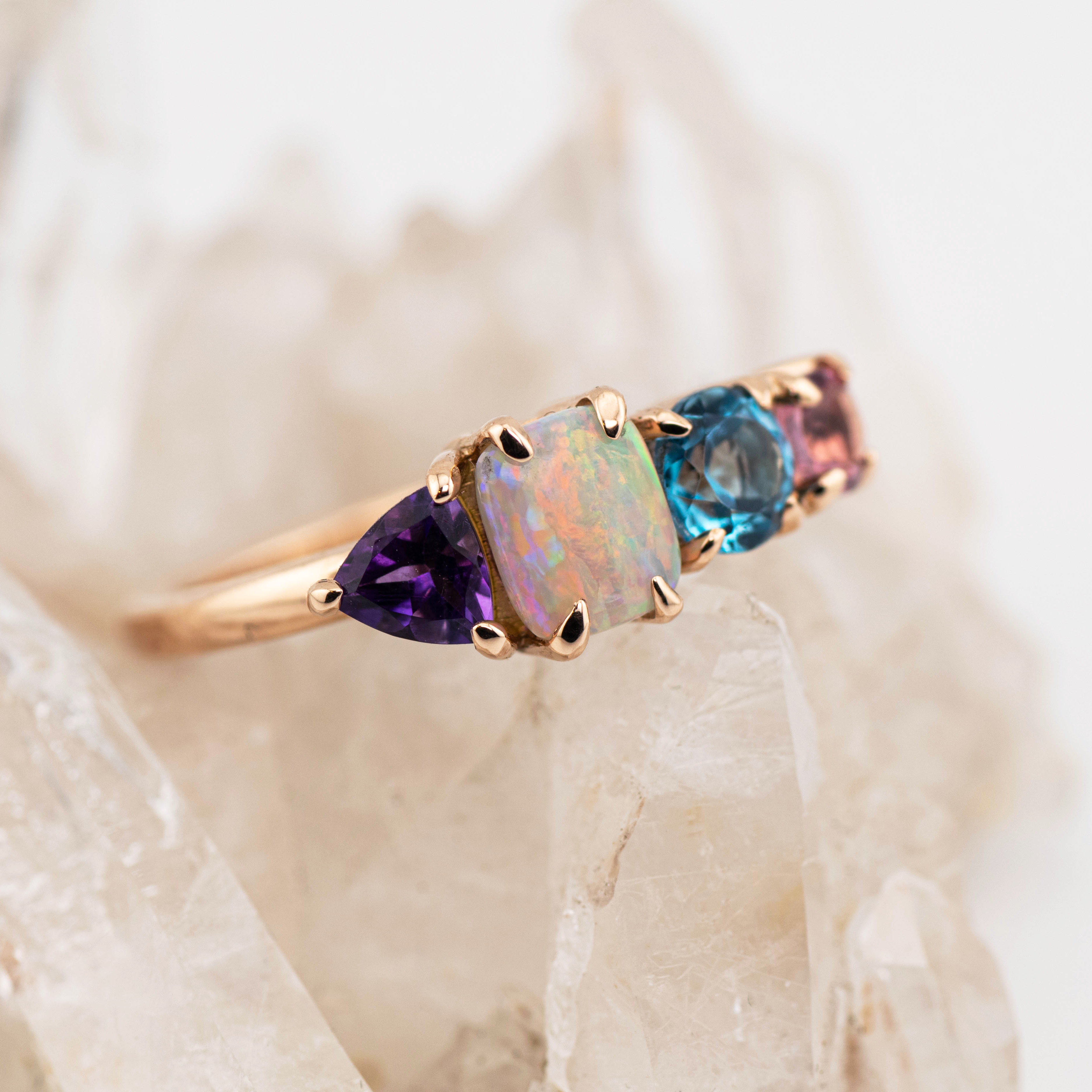 Coral – Opal & Gemstone Cluster Ring (in stock)