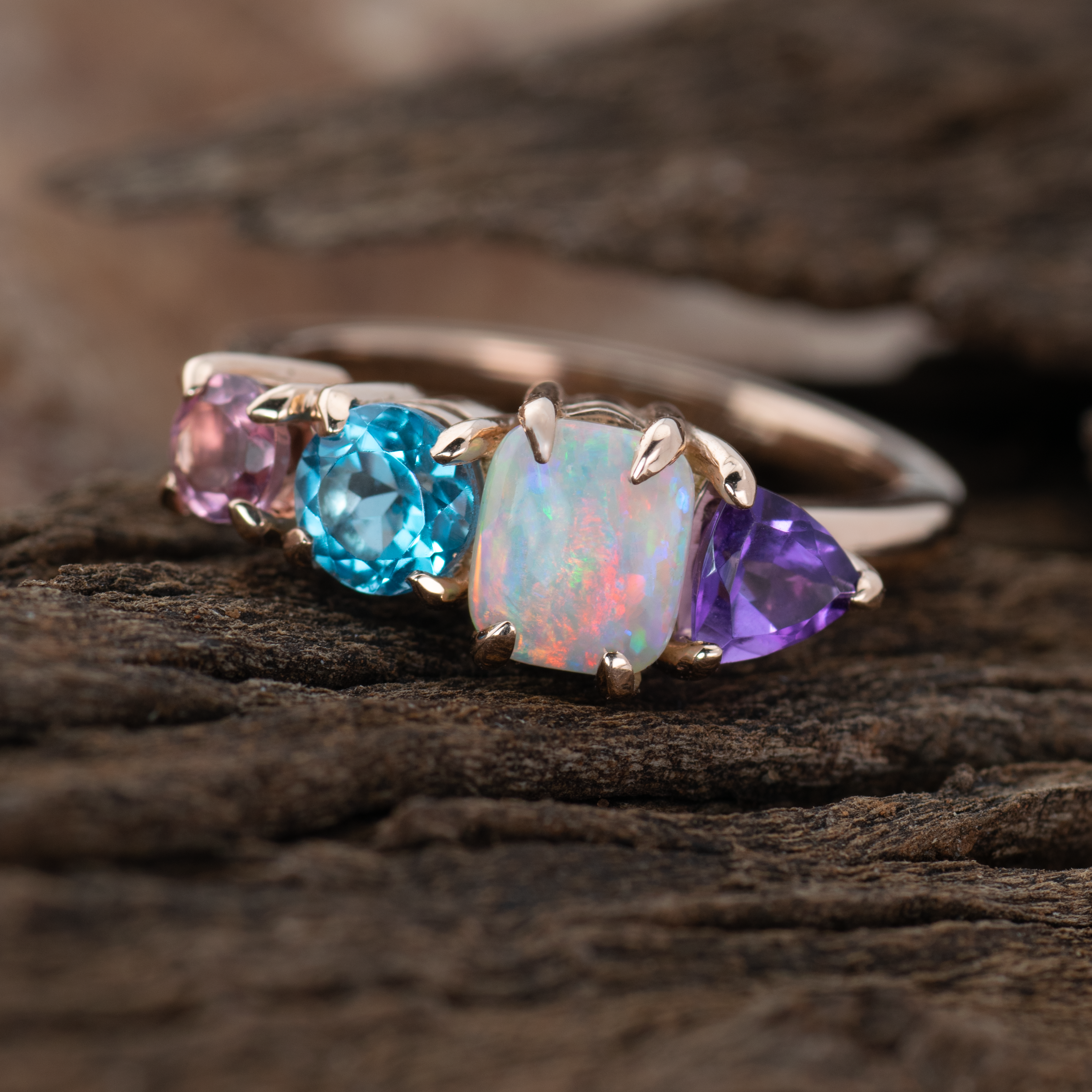 Coral – Opal & Gemstone Cluster Ring (in stock)