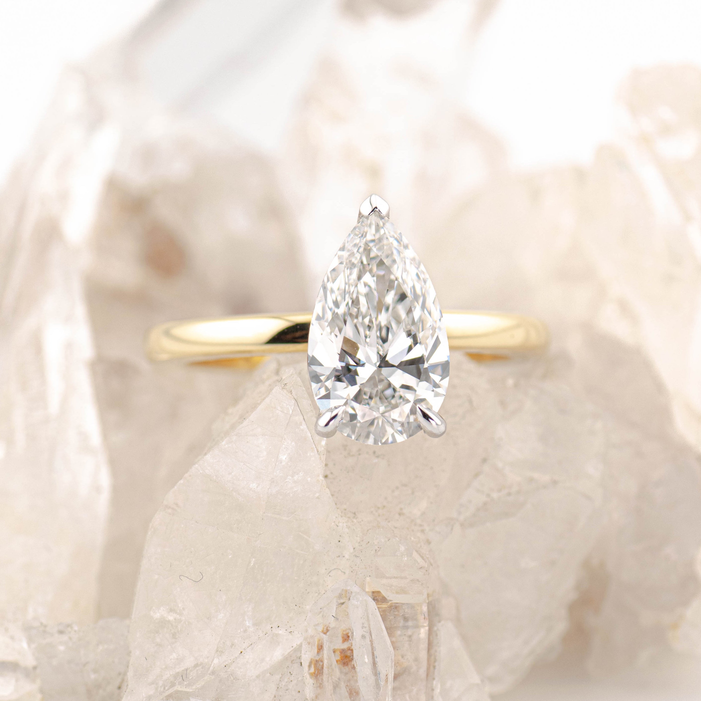 Mia 2.0 – 3 Claw 2ct Pear Solitaire (Made to Order) F Colour VVS2