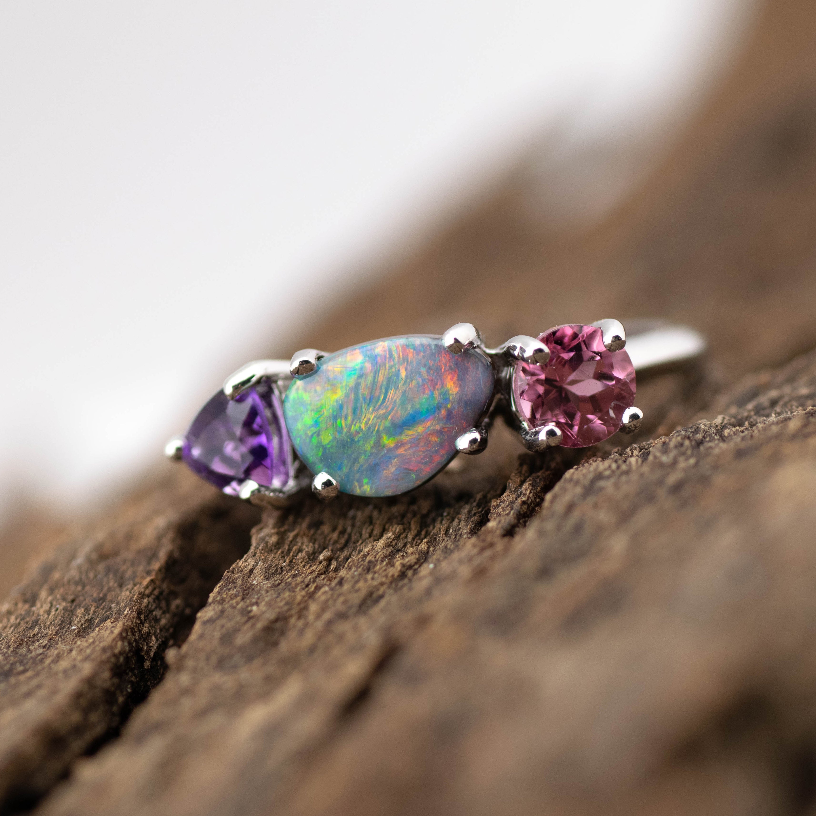 Violet – Opal & Gemstone Cluster Ring (in stock)