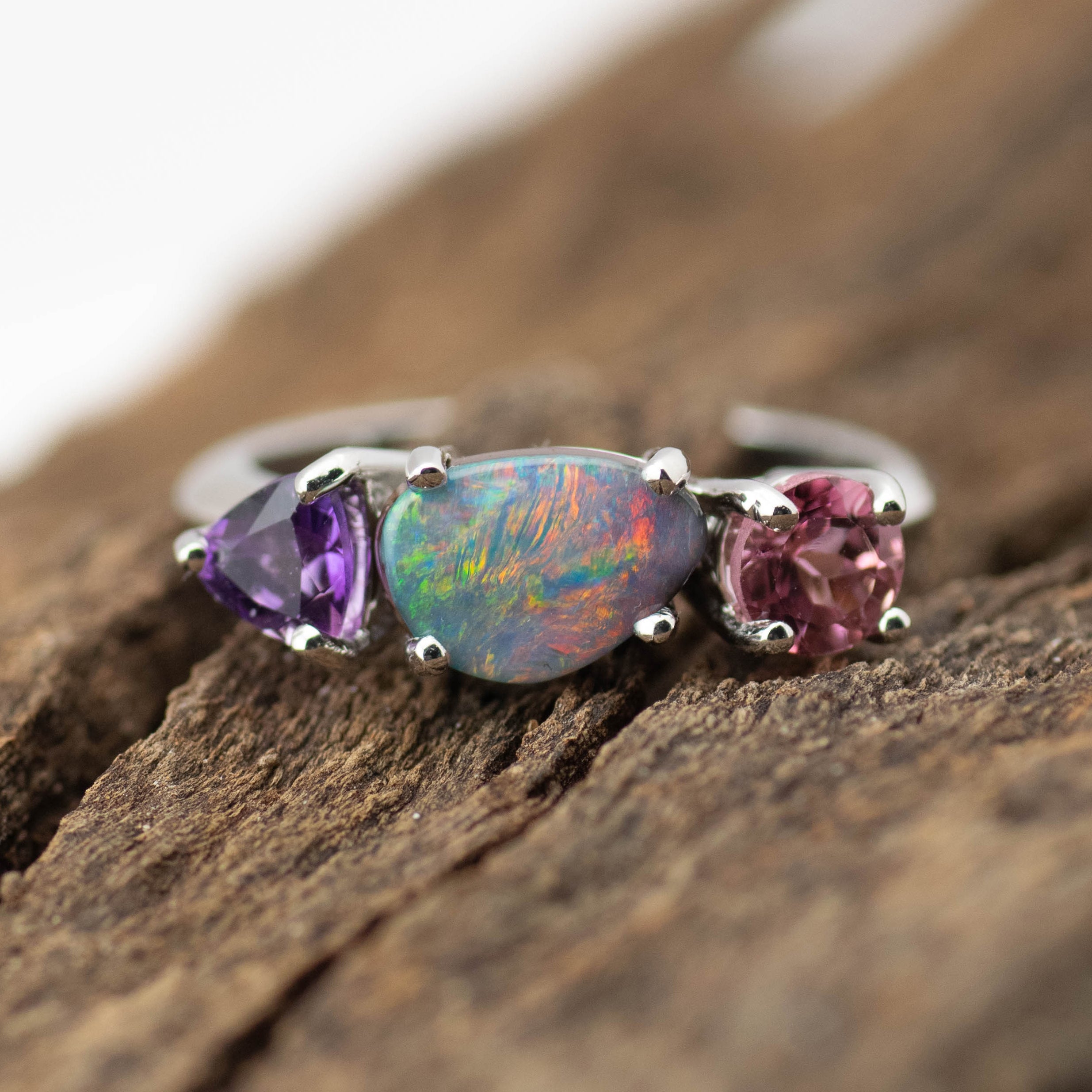 Violet – Opal & Gemstone Cluster Ring (in stock)