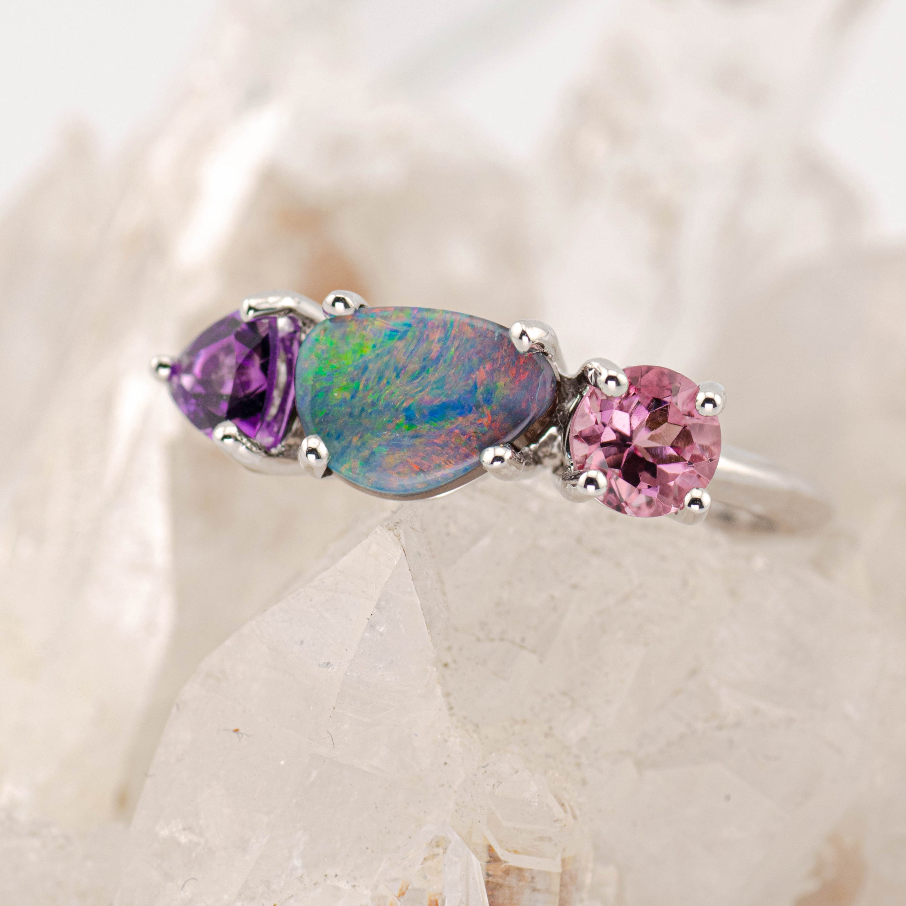 Violet – Opal & Gemstone Cluster Ring (in stock)